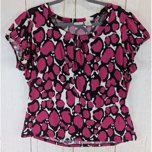 Worthington Size 1X Pink Black White‎ Pattern Short Sleeve Womens Blouse